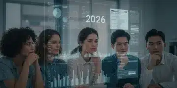 People analyzing holographic financial projections for 2026 tax changes