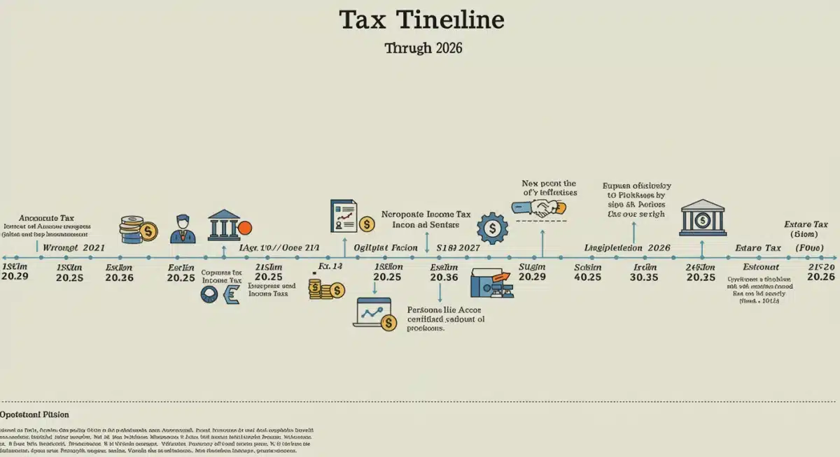 Timeline graphic showing legislative milestones for 2026 tax reforms