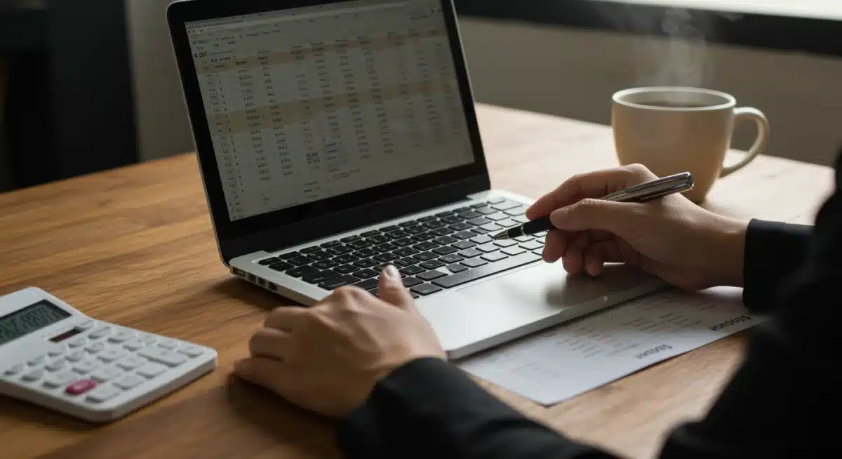 Person analyzing budget on laptop, planning finances, focusing on debt reduction.