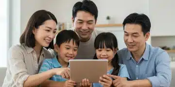 Family reviewing Child Tax Credit 2026 information on a tablet