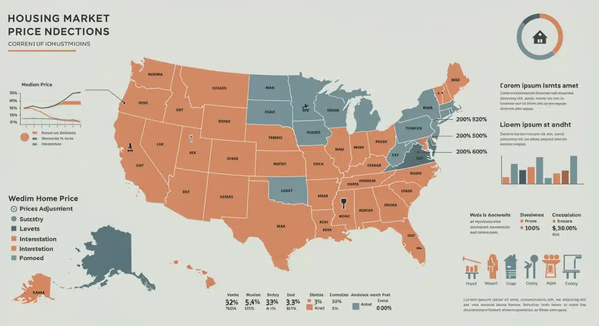 US map showing regional housing market trends and price adjustment predictions