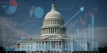 Graph showing economic growth with U.S. Capitol, representing 2026 Federal Budget impact.