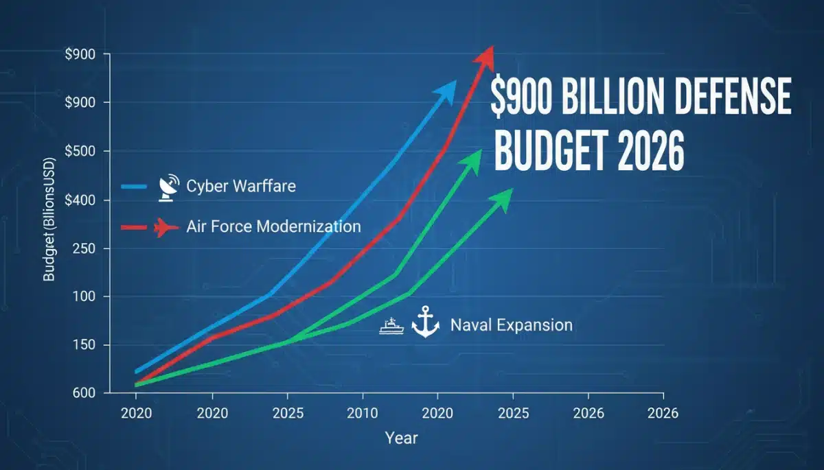 Projected 0 billion defense budget for 2026 with sector allocations.