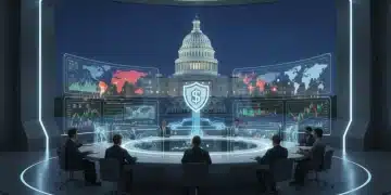 National Security Briefing room with threat maps and budget projections for 2026.