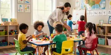 Children learning actively in a modern US early childhood education classroom, symbolizing policy changes.