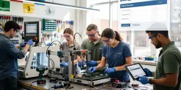 Students learning in a modern vocational training center, symbolizing federal grant opportunities.