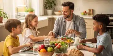 Family enjoying a healthy meal together, symbolizing the positive impact of food assistance on household well-being unlocking SNAP benefits.
