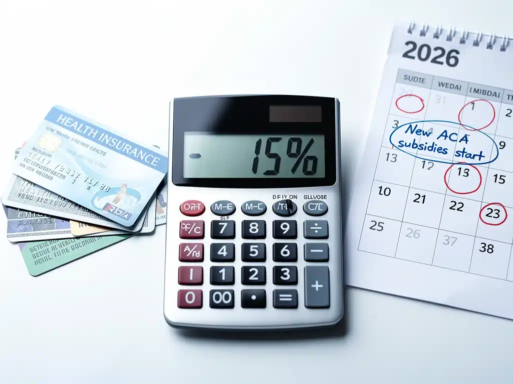 Calculator showing 15% reduction in healthcare costs due to ACA 2026 subsidies.