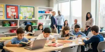 K-12 students reading actively with parental support, promoting literacy.