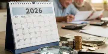 Calendar showing 2026 with a magnifying glass on a Social Security card, representing future benefit changes.