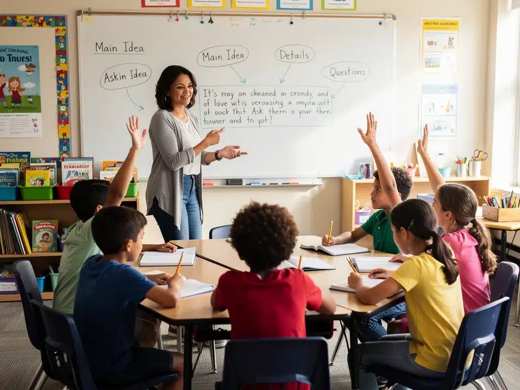 Teacher explaining reading comprehension to K-12 students.