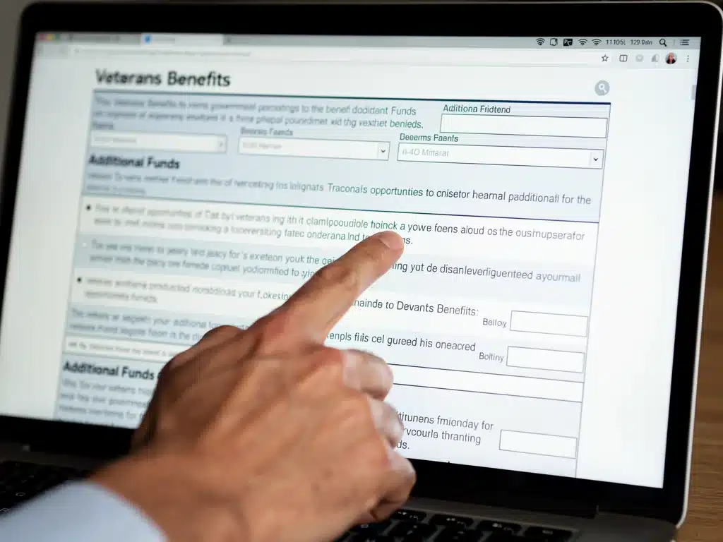 Hand pointing to key section on veterans benefits application form