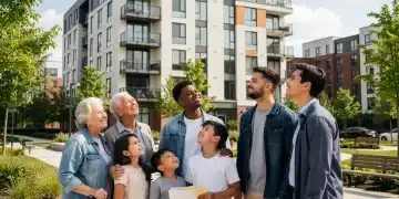 Families and seniors viewing affordable housing through assistance programs.