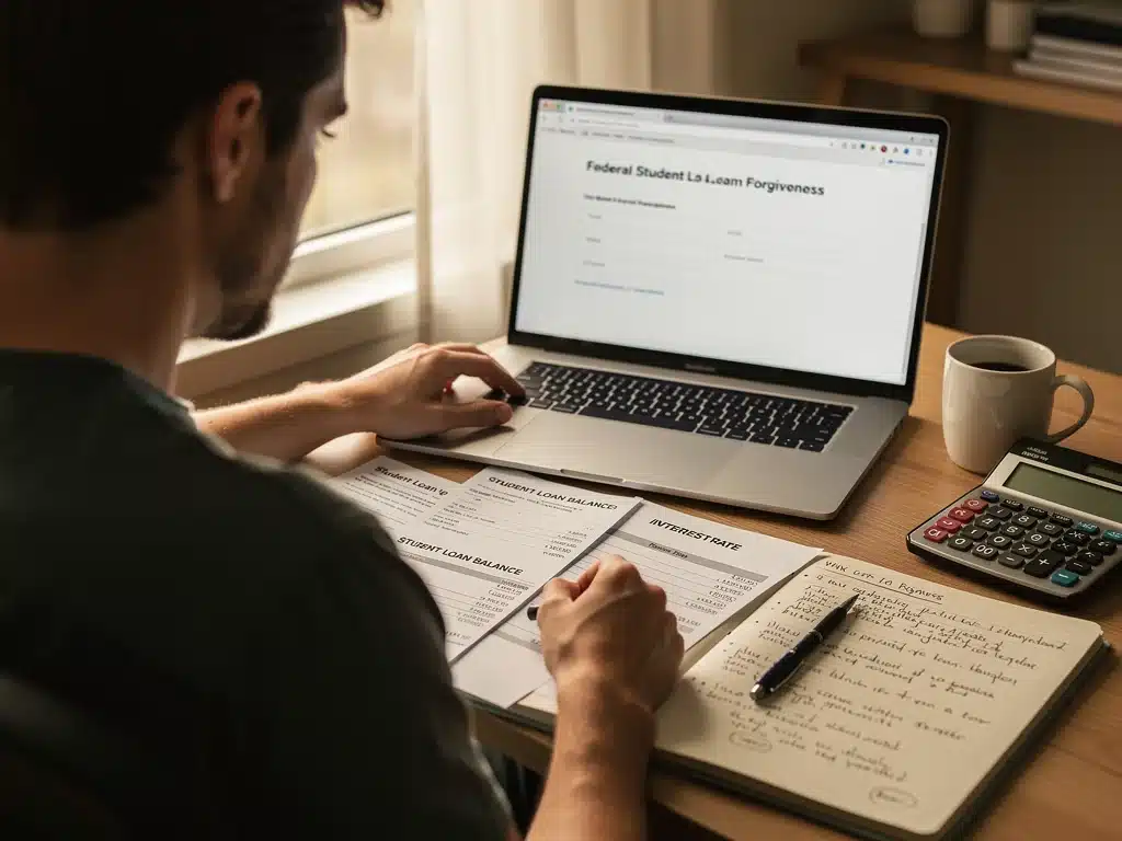Individual researching student loan forgiveness application process