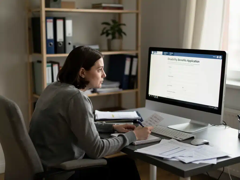 Person applying for disability benefits online at home