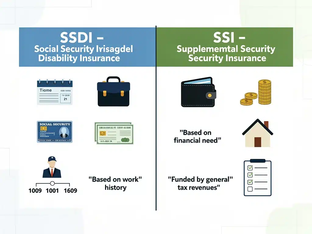 Infographic comparing SSDI and SSI eligibility criteria