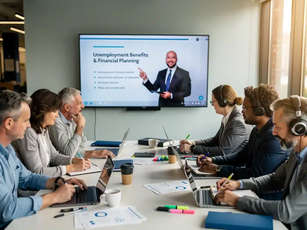 Group attending virtual workshop on unemployment benefit strategies