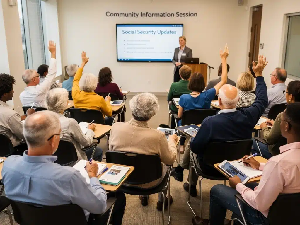 Community members attending a seminar about new Social Security Administration policy changes.