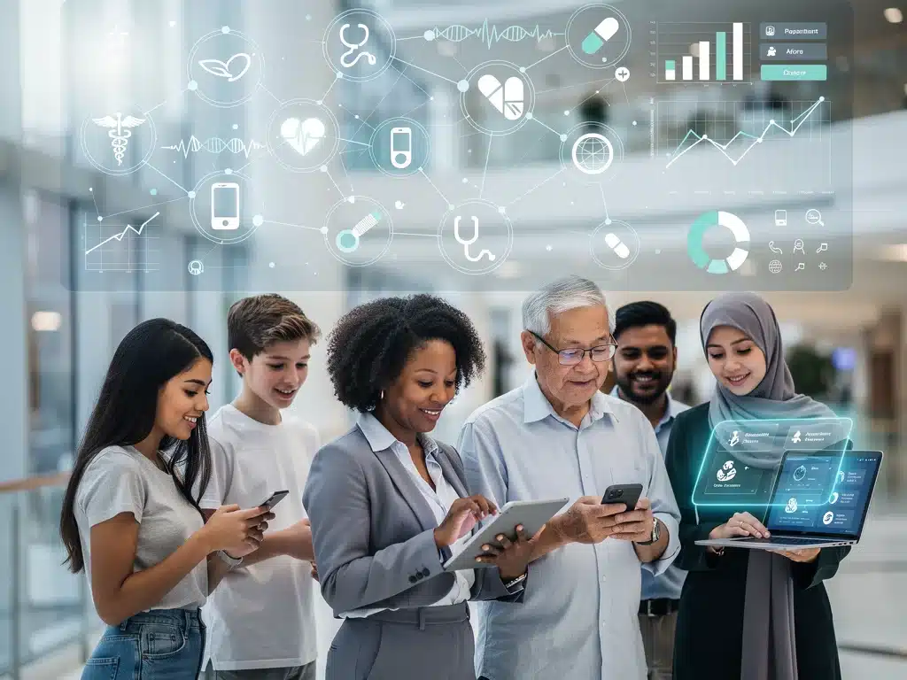 Diverse patients accessing digital healthcare services
