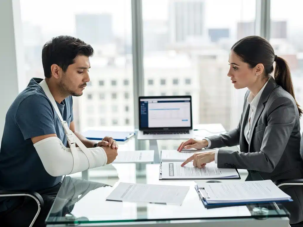 Injured worker consulting with attorney about compensation claim