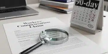 Workers compensation claim document being reviewed with a 90-day timeline