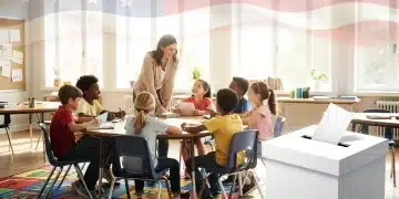 Children learning in a classroom, symbolizing federal education funding debates for Election 2026