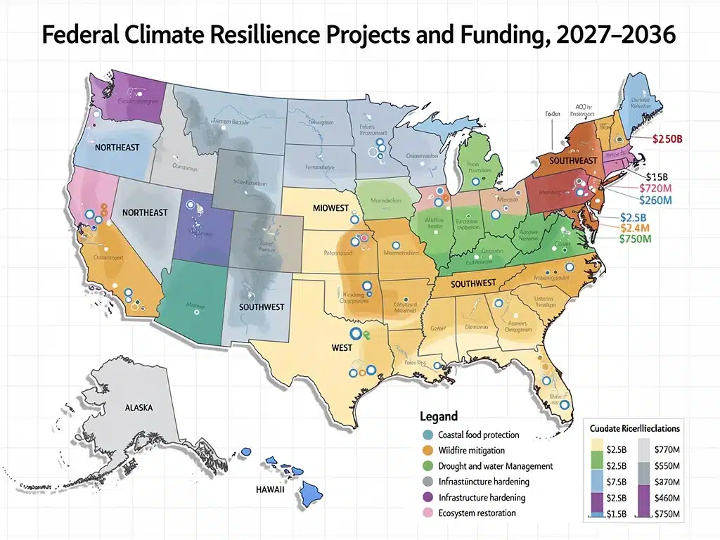 Map showing federal climate resilience project distribution across US